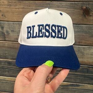 ‘Blessed' Blue and White 3D Embroidered Hat